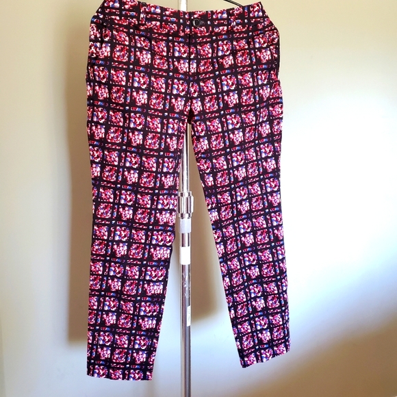 Banana Republic Hampton Fit Crop Ankle Pant Pink  Black Print Sz 0 - Picture 3 of 7